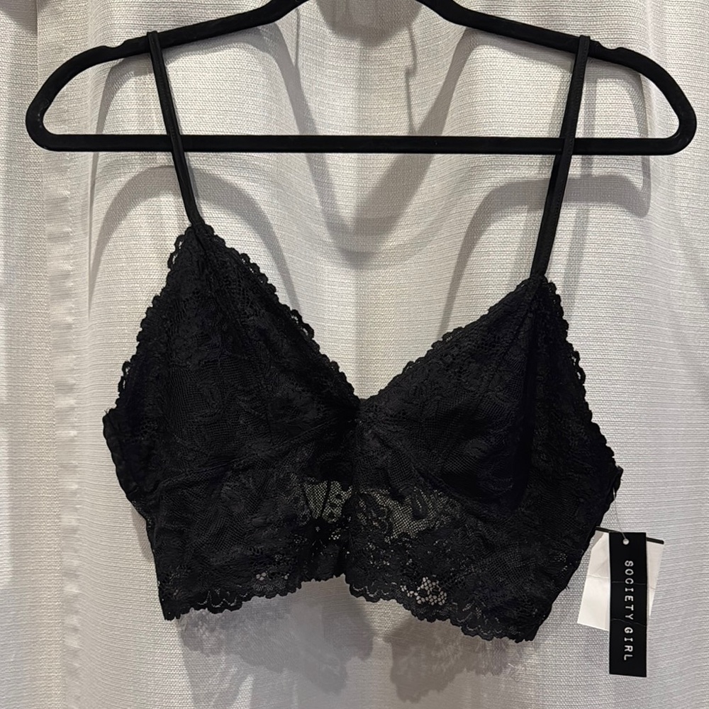 Black Lace Triangle Black Bralette with Adjustable Straps XL - NWT